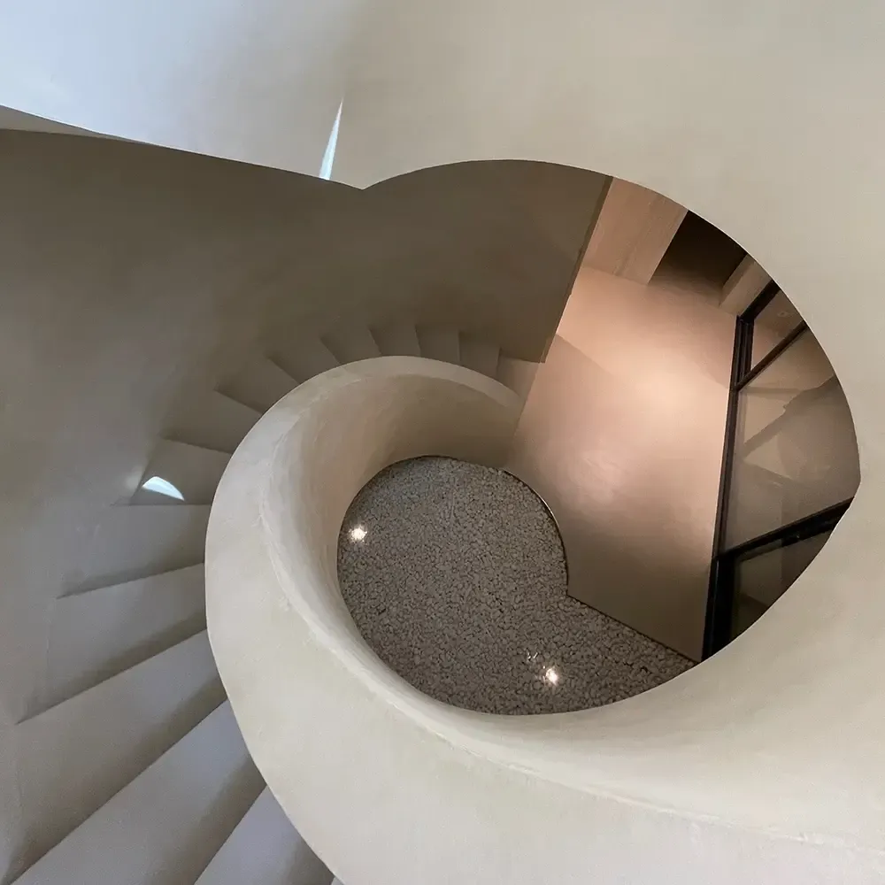 A staircase finished in microcement